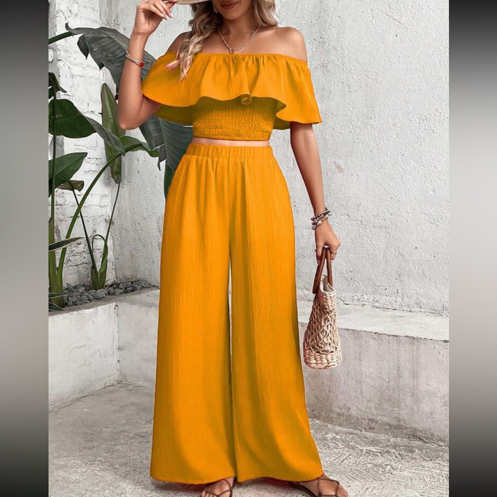 Boho off shoulder crop top and wide leg pants - Picture 6 of 6